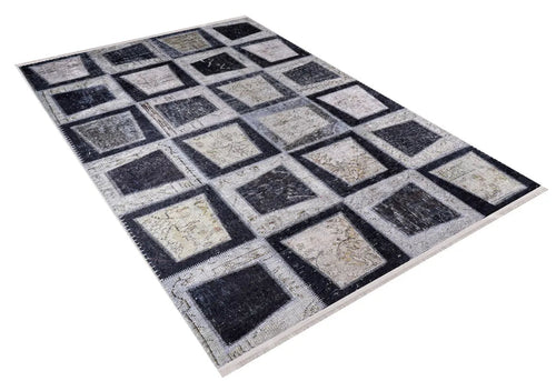Patchwork Area Rug – Digital Print Rug with Anthracite Carpet Design, Non Slip