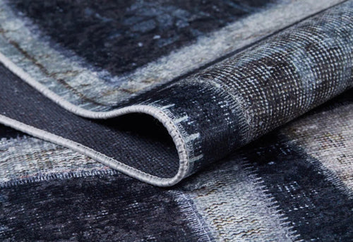 Patchwork Area Rug – Digital Print Rug with Anthracite Carpet Design, Non Slip