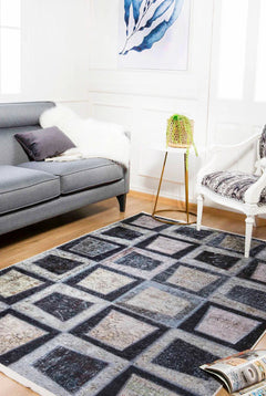 Patchwork Area Rug – Digital Print Rug with Anthracite Carpet Design, Non Slip