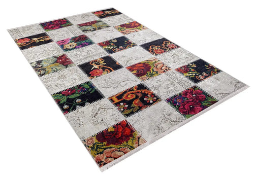 White Patchwork Area Rug – Digital Print Rug | Antibacterial & Non Slip Carpet