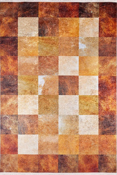 Orange Patchwork Rug - Digital Print Area Rug | Non Slip, Antibacterial Carpet