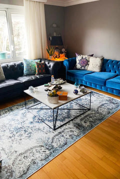 Blue Area Rug - Classic Digital Print Non Slip Washable Carpet for Living Room