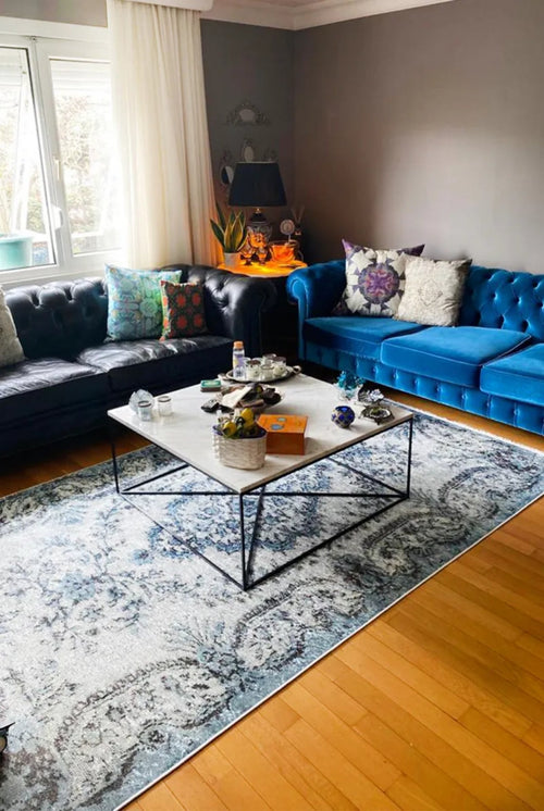 Blue Area Rug - Classic Digital Print Non Slip Washable Carpet for Living Room