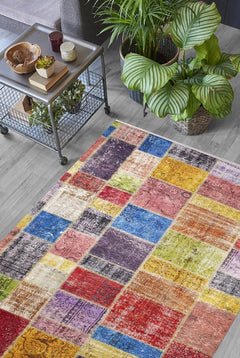 Patchwork Area Rug – Multicolor Digital Print Carpet | Non Slip, Antibacterial Floor Covering
