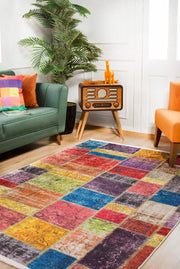 Patchwork Area Rug – Multicolor Digital Print Carpet | Non Slip, Antibacterial Floor Covering