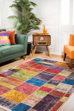Patchwork Area Rug – Multicolor Digital Print Carpet | Non Slip, Antibacterial Floor Covering