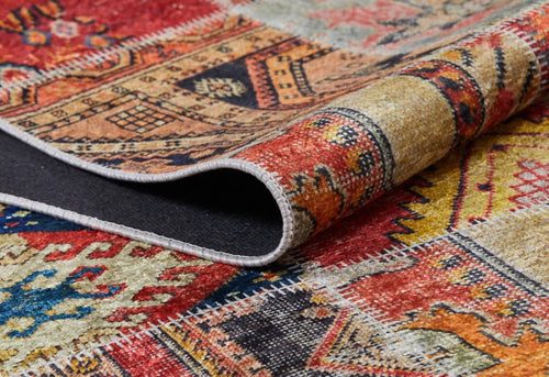 Red Patchwork Area Rug - Non Slip Digital Print Carpet for Stylish Home