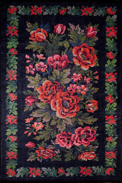 Black Floral Area Rug - Digital Print Rug | Non Slip, Antibacterial Carpet