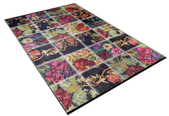 Patchwork Area Rug - Black Digital Print Carpet | Non Slip Washable Floor Mat
