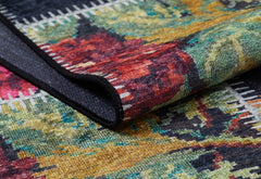 Patchwork Area Rug - Black Digital Print Carpet | Non Slip Washable Floor Mat