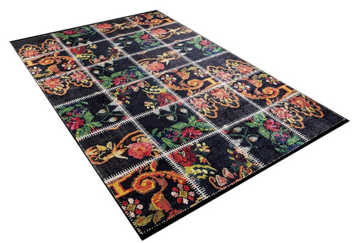 Black Patchwork Area Rug - Digital Print Rug, Non Slip Carpet for Living Room