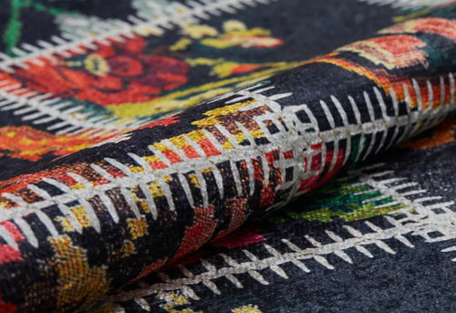 Black Patchwork Area Rug - Digital Print Rug, Non Slip Carpet for Living Room