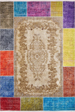 Beige Patchwork Area Rug - Digital Print, Non Slip, Antibacterial Carpet