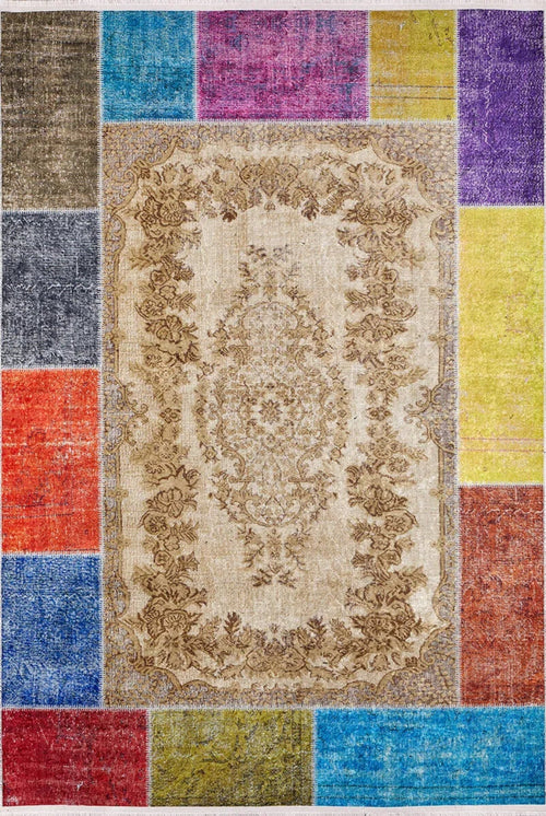 Beige Patchwork Area Rug - Digital Print, Non Slip, Antibacterial Carpet
