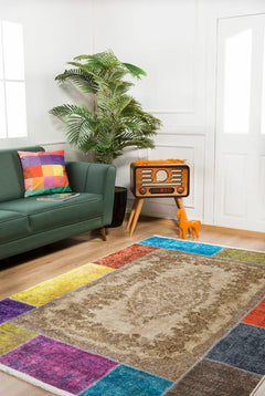 Beige Patchwork Area Rug - Digital Print, Non Slip, Antibacterial Carpet