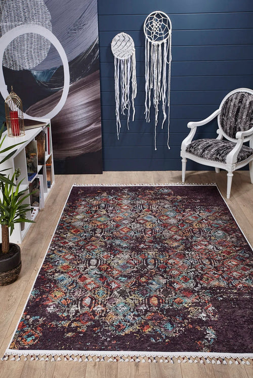 Vintage Area Rug | Brown Digital Print Carpet - Non Slip, Antibacterial Floor Rug