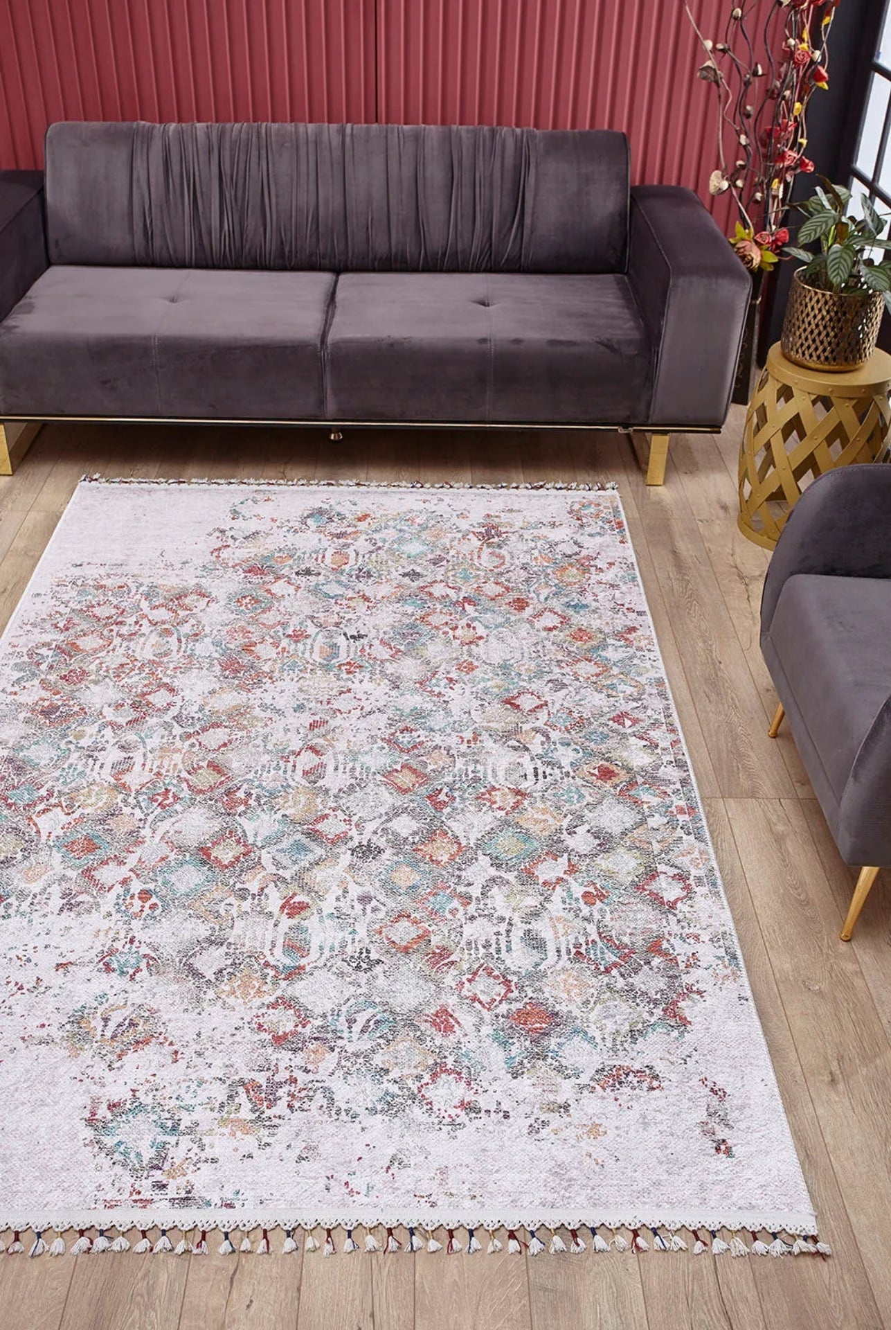 Vintage Area Rug - Cream Digital Print Rug | Non Slip Washable Floor Carpet