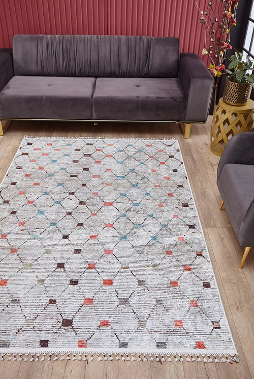 Lodzki Grey Geometric Digital Print Area Rug