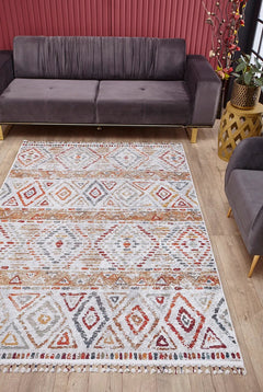 Jeziorna Orange Geometric Digital Print Area Rug