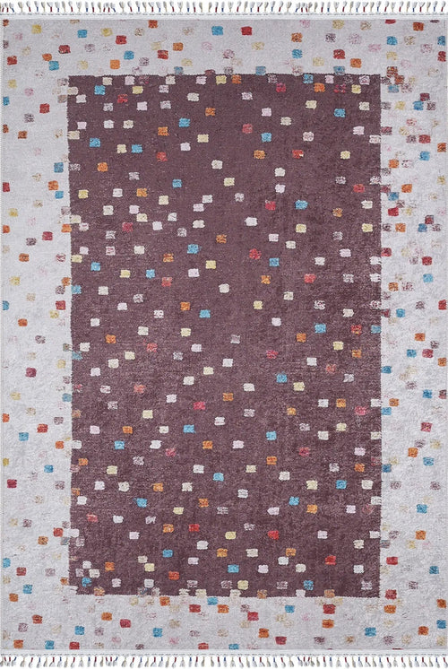 Digital Print Area Rug – Brown Frame Design Non Slip Antibacterial Carpet