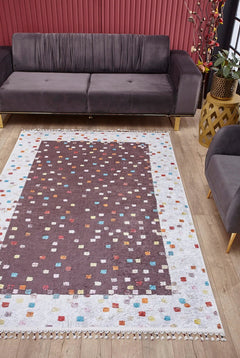 Digital Print Area Rug – Brown Frame Design Non Slip Antibacterial Carpet