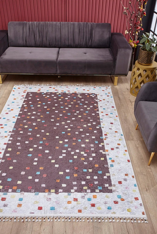 Digital Print Area Rug – Brown Frame Design Non Slip Antibacterial Carpet
