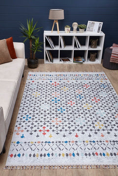 Grey Geometric Area Rug - Digital Print, Non Slip, Antibacterial Carpet