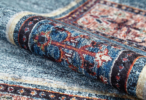 Blue Geometric Area Rug - Digital Print Rug | Non Slip, Antibacterial Carpet