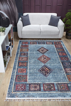 Blue Geometric Area Rug - Digital Print Rug | Non Slip, Antibacterial Carpet