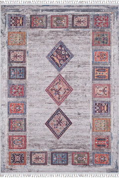 Grey Geometric Area Rug – Digital Print Non Slip Washable Carpet for Living Room