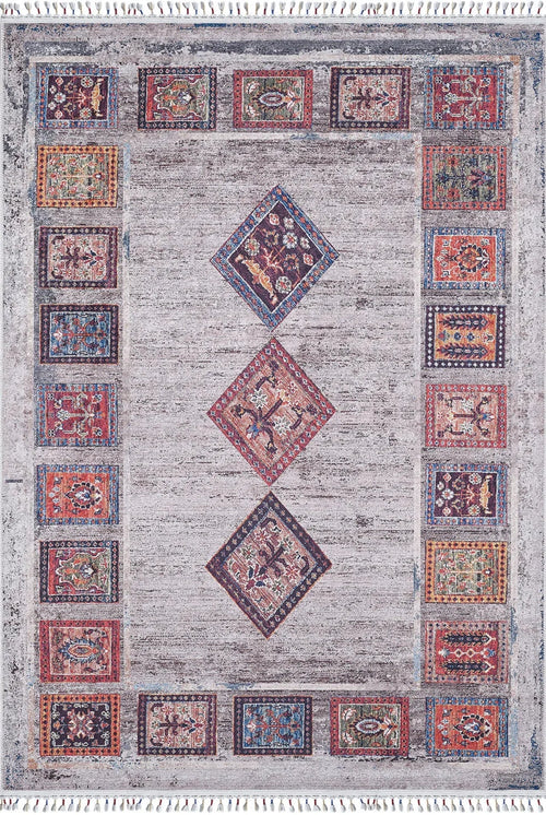 Grey Geometric Area Rug – Digital Print Non Slip Washable Carpet for Living Room