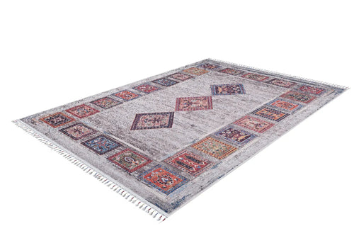 Grey Geometric Area Rug – Digital Print Non Slip Washable Carpet for Living Room