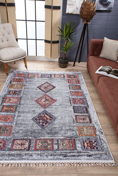 Grey Geometric Area Rug – Digital Print Non Slip Carpet for Living Room