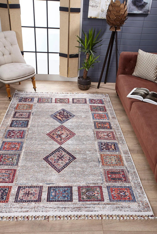 Kowalewo Grey Geometric Digital Print Area Rug