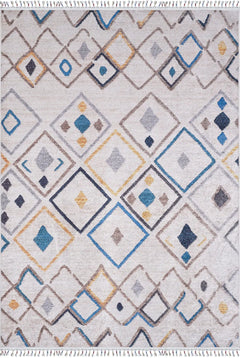 Cream Geometric Area Rug - Digital Print Non Slip Washable Carpet for Living Room
