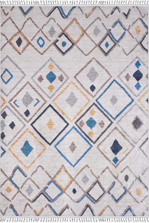 Cream Geometric Area Rug - Digital Print Non Slip Washable Carpet for Living Room