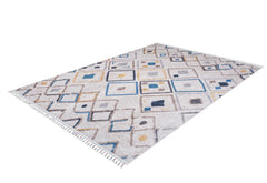 Cream Geometric Area Rug - Digital Print Non Slip Washable Carpet for Living Room