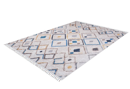 Cream Geometric Area Rug - Digital Print Non Slip Washable Carpet for Living Room