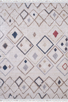 Cream Geometric Area Rug - Digital Print, Non Slip, Antibacterial Floor Carpet