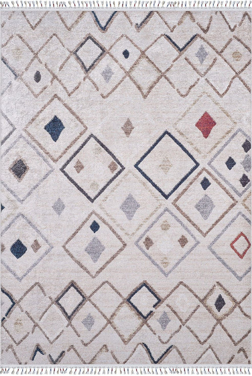 Cream Geometric Area Rug - Digital Print, Non Slip, Antibacterial Floor Carpet