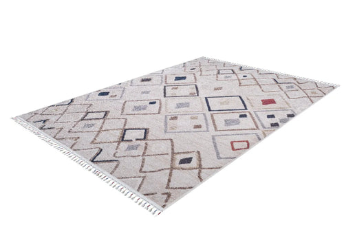 Cream Geometric Area Rug - Digital Print, Non Slip, Antibacterial Floor Carpet