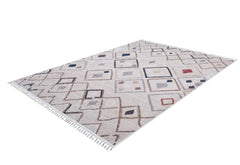 Cream Geometric Area Rug - Digital Print, Non Slip, Antibacterial Floor Carpet