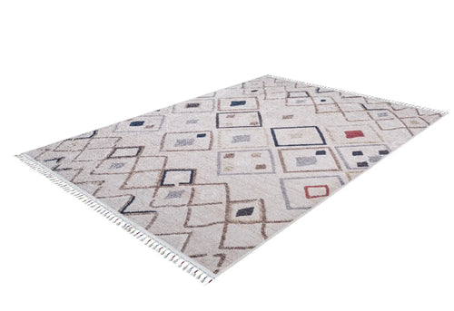 Cream Geometric Area Rug - Digital Print, Non Slip, Antibacterial Floor Carpet