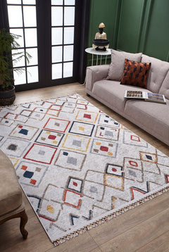 Geometric Area Rug – Cream Digital Print Carpet, Antibacterial Non Slip Mat