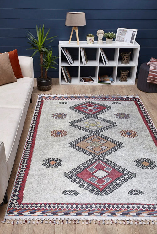Grey Geometric Area Rug – Digital Print Non Slip Antibacterial Carpet for Living Room