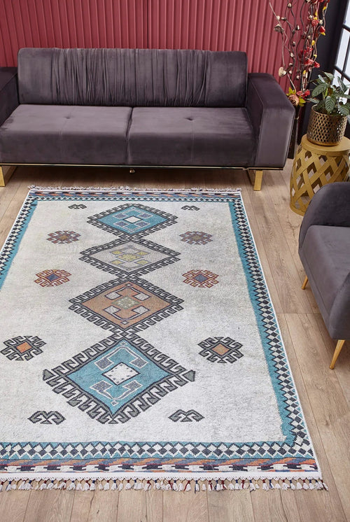 Grey Geometric Area Rug - Digital Print Carpet | Non Slip, Antibacterial Floor Mat