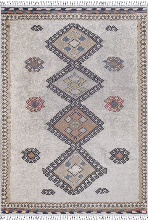 Beige Geometric Area Rug – Digital Print Non Slip Carpet for Living Room