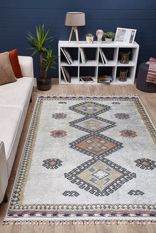 Beige Geometric Area Rug – Digital Print Non Slip Carpet for Living Room