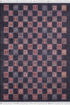 Korsze Black Geometric Digital Print Area Rug
