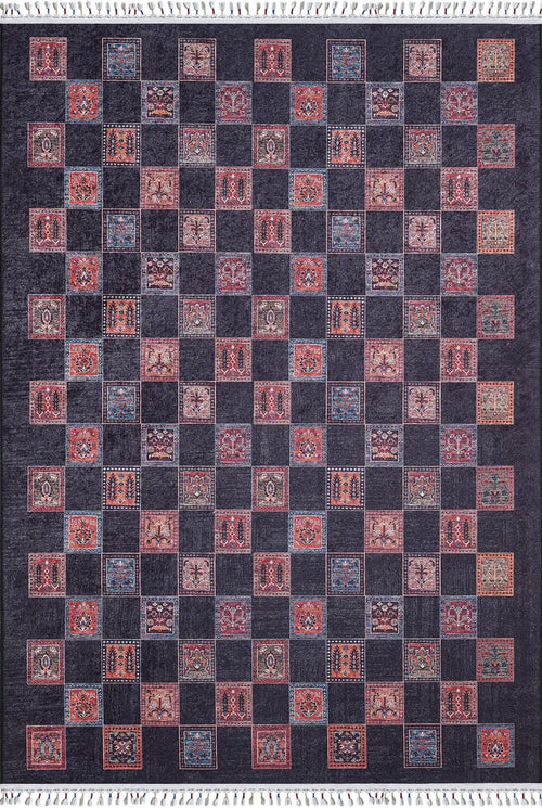 Korsze Black Geometric Digital Print Area Rug